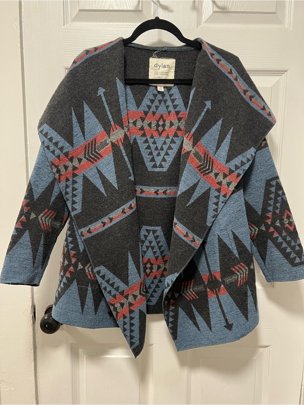 Dylan Los Angeles Blue Aztec Hooded Cardigan Jacket Wool Blend XS